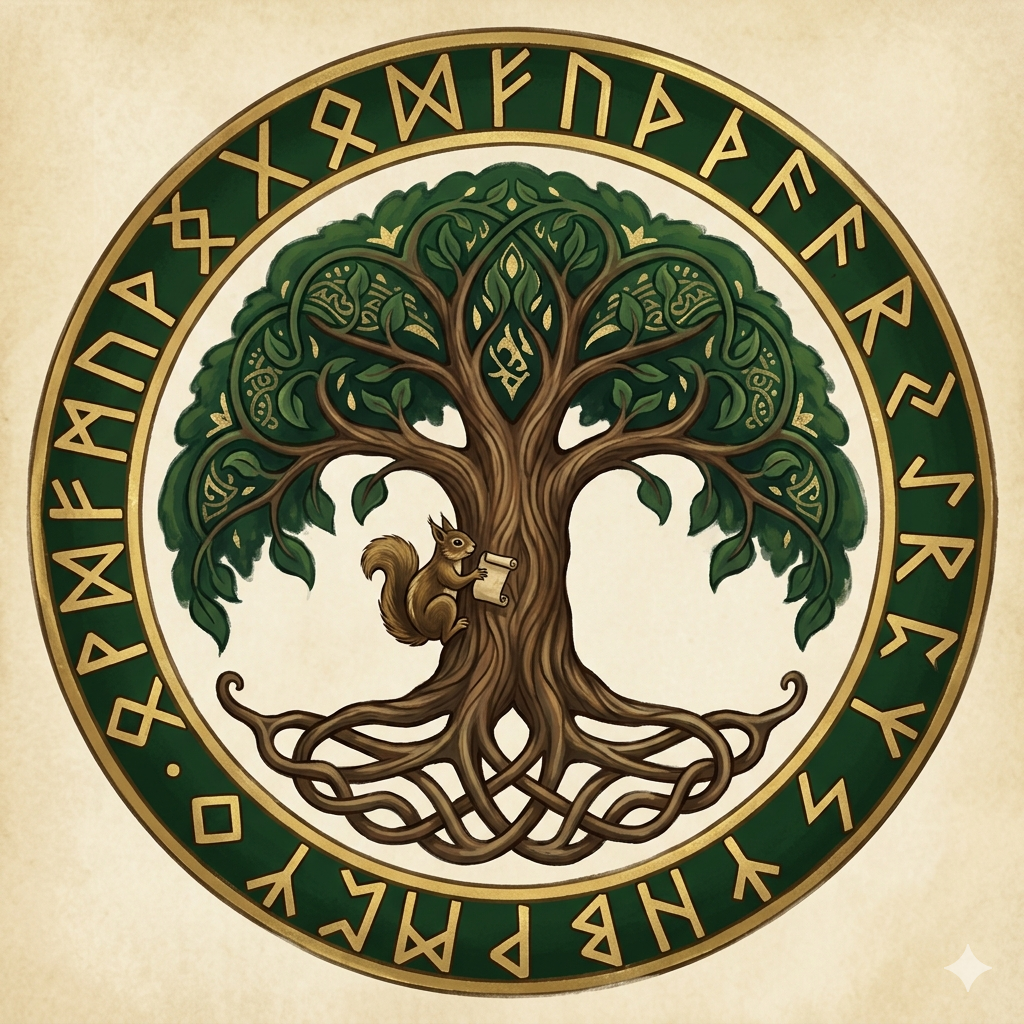 EnchantedForestDeFi — Yggdrasil mark, three-rooted world tree